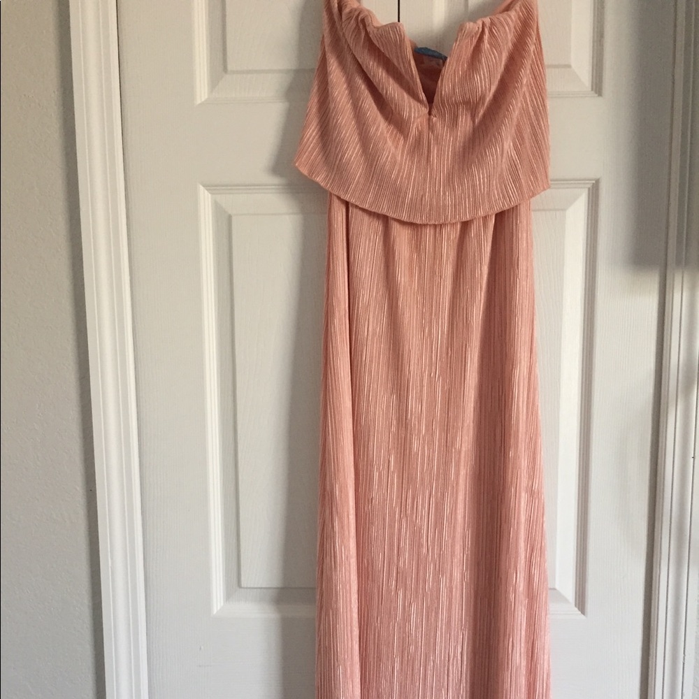 Strapless pink maxi dress v cleavage cut